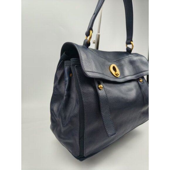 Pre-owned Yves Saint Laurent Calfskin Canvas Medium Muse Two Navy - Picture 5 of 10